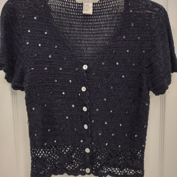 Knit & crochet cropped button down cardigan. Dk navy. EUC - Picture 3 of 3